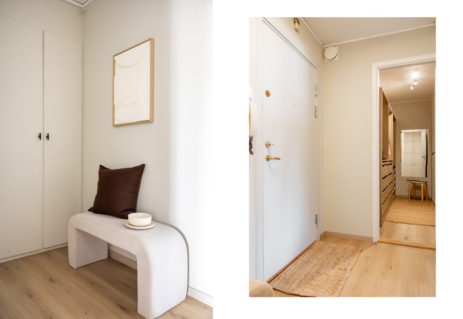 Innbydende entré med plass for klesoppheng og oppbevaring av sko. Galleribilde