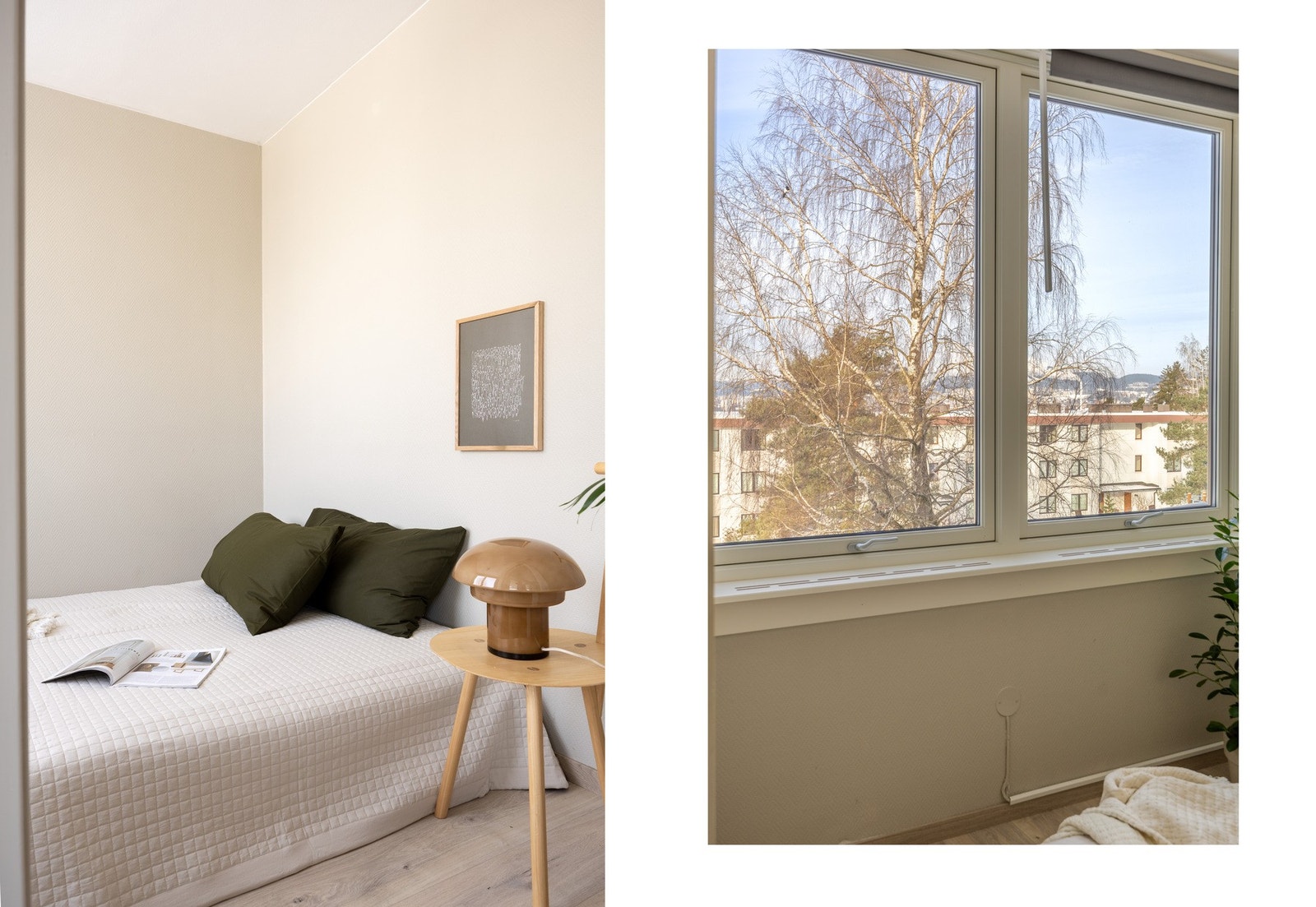 Soverommet er malt i en behagelig farge. Galleribilde