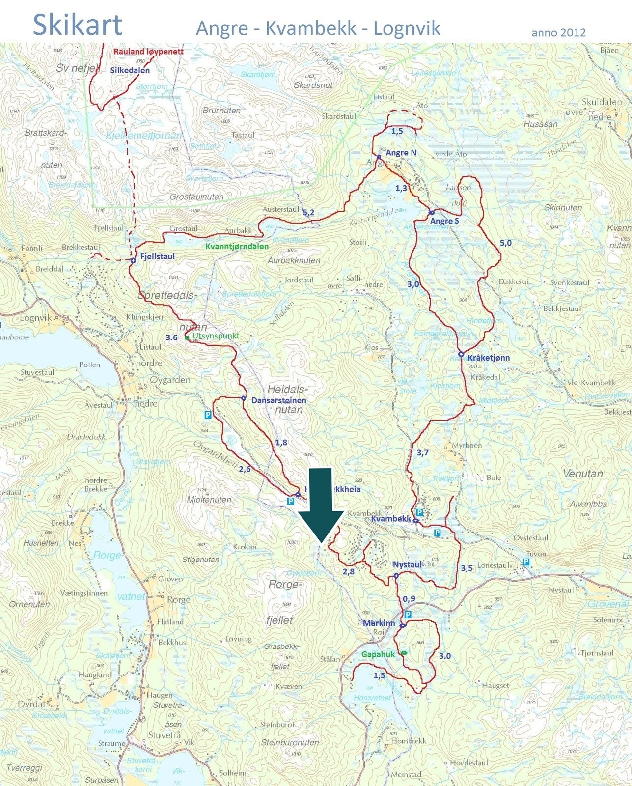Løypekart for Kvambekk Galleribilde