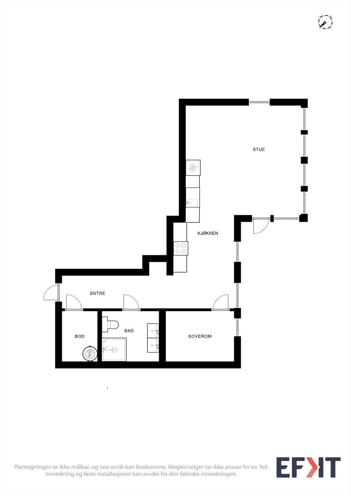 Plantegning leilighet (hybel) til høyre. Galleribilde