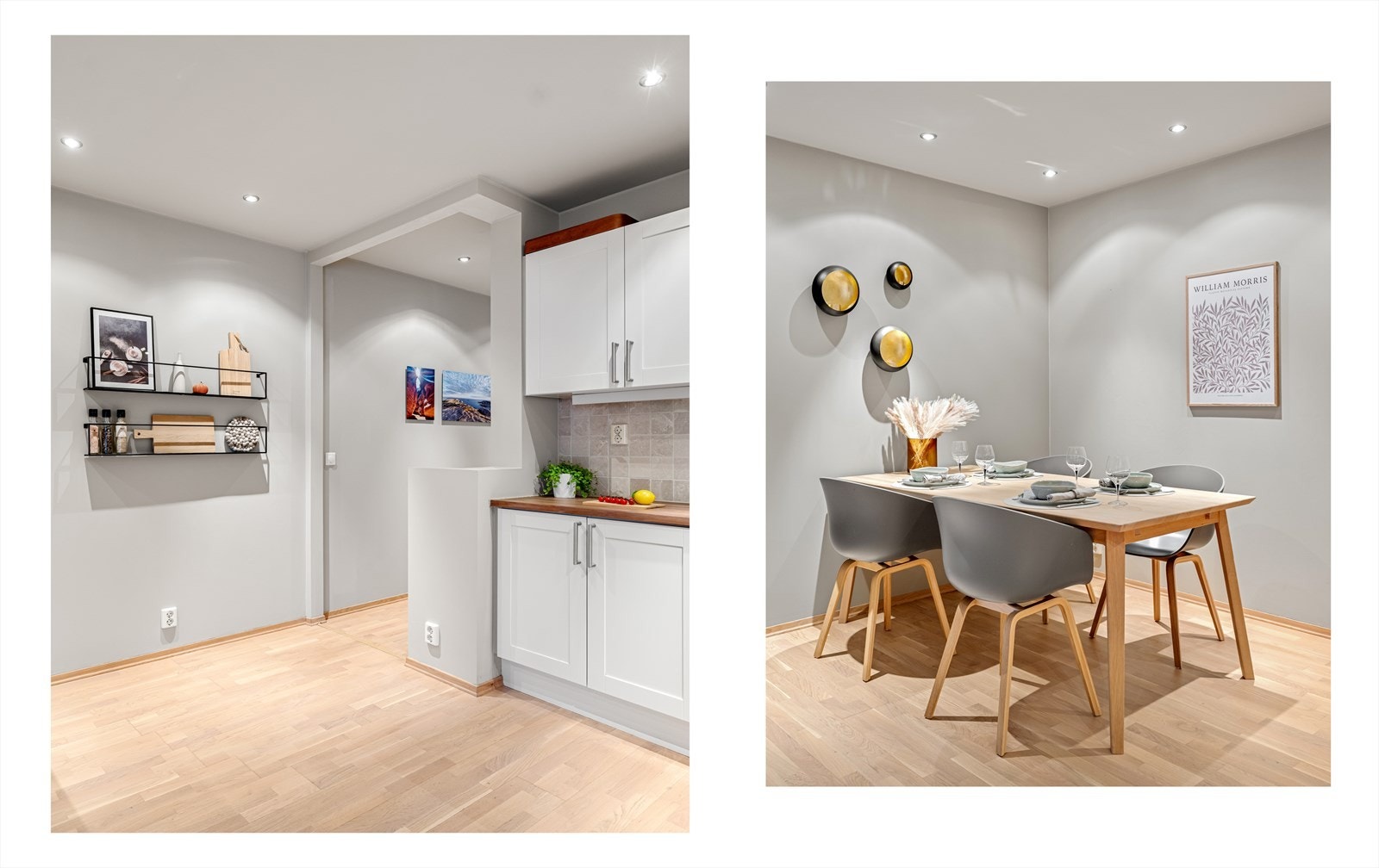 Kjøkkenet fremstår praktisk og romslig med pene overflater og en funksjonell utforming Galleribilde