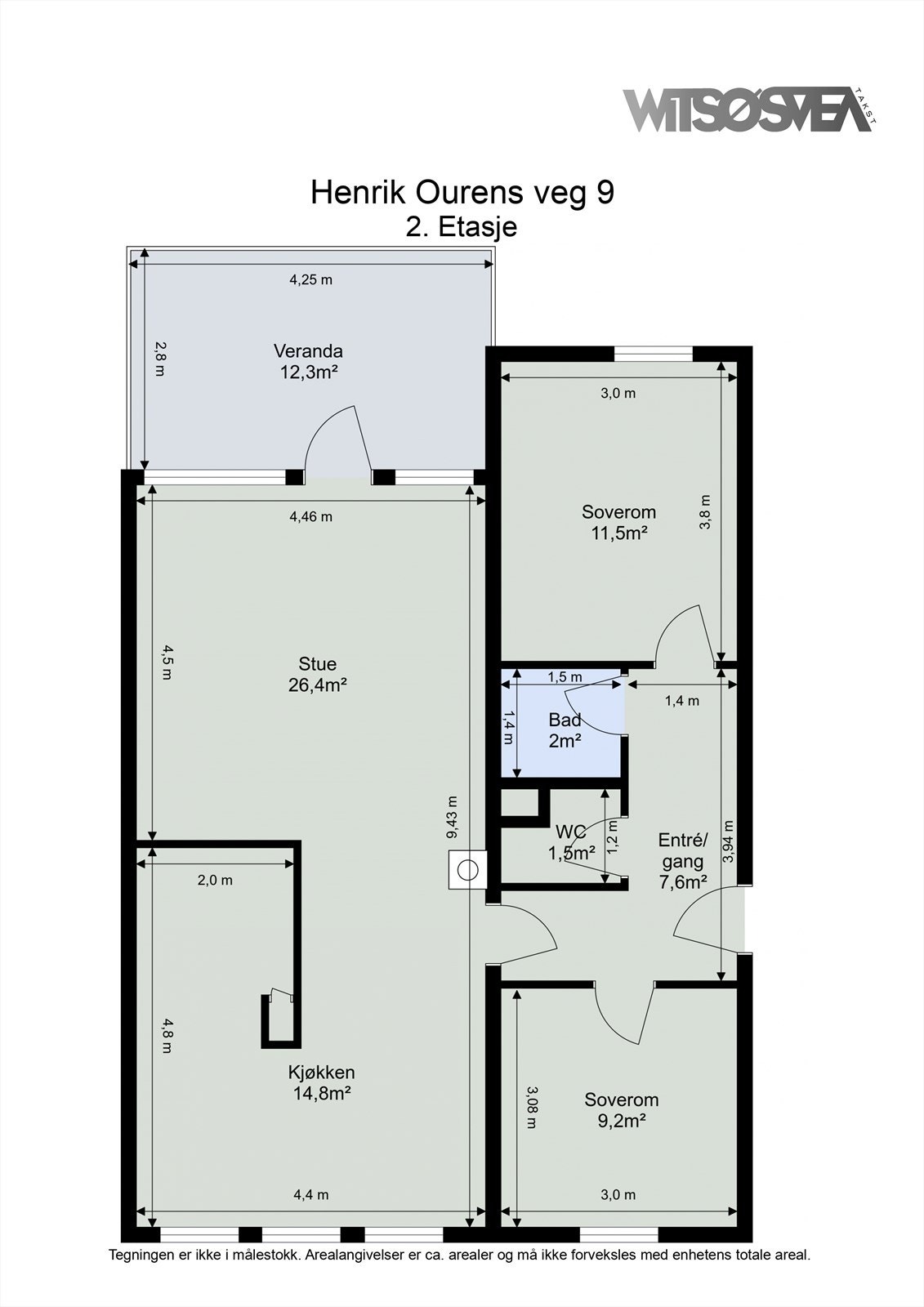 Målsatt planskisse fra takstmann Galleribilde