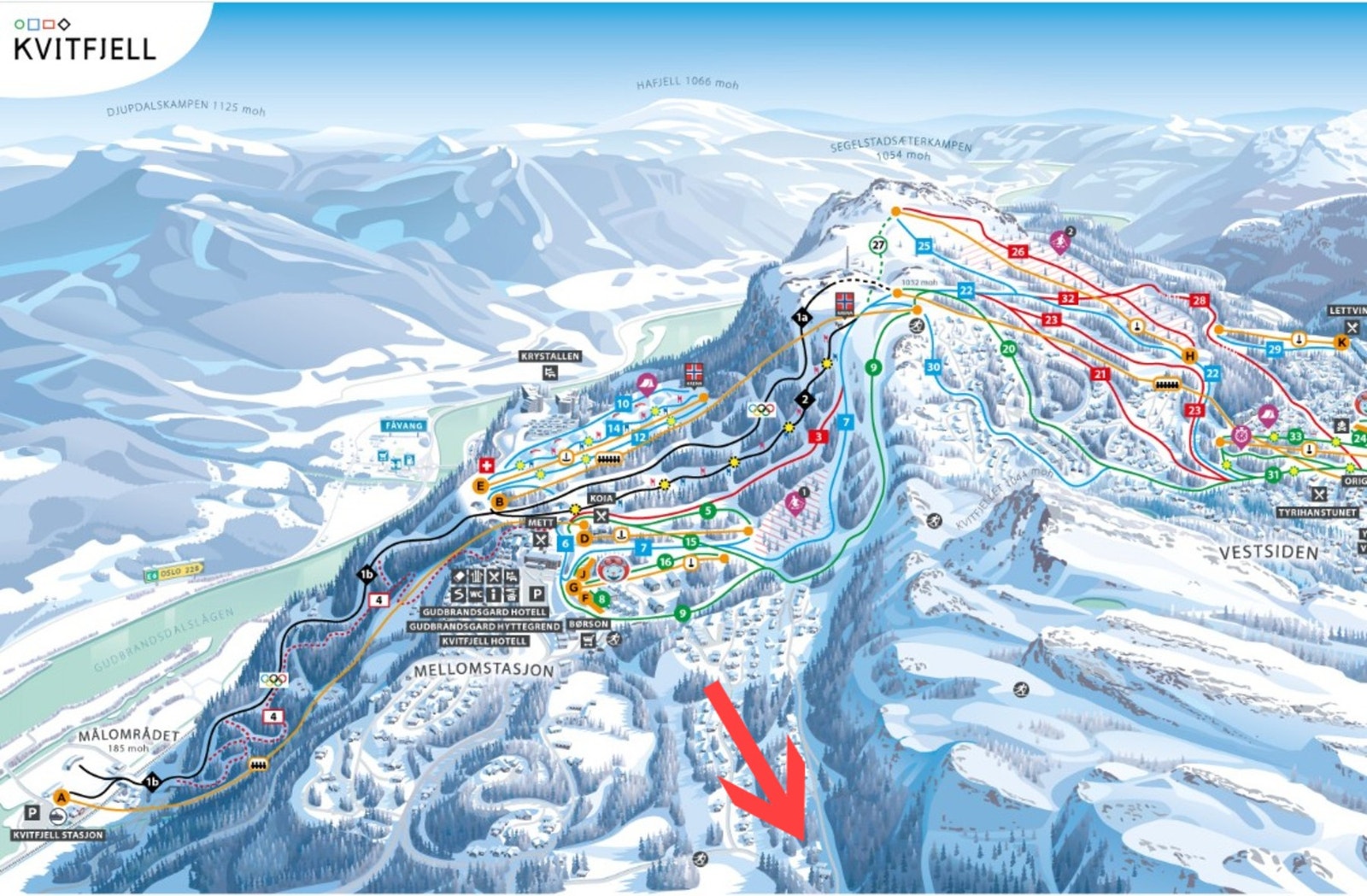 Tomtefeltet ligger i pilens retning, ca 5 min fra Gudbrandsgard hotell / mellomstasjonen Galleribilde