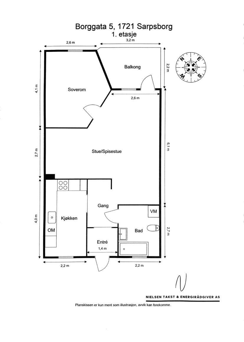 Her er original planløsning uten sovealkove og omtrentlige mål. Galleribilde