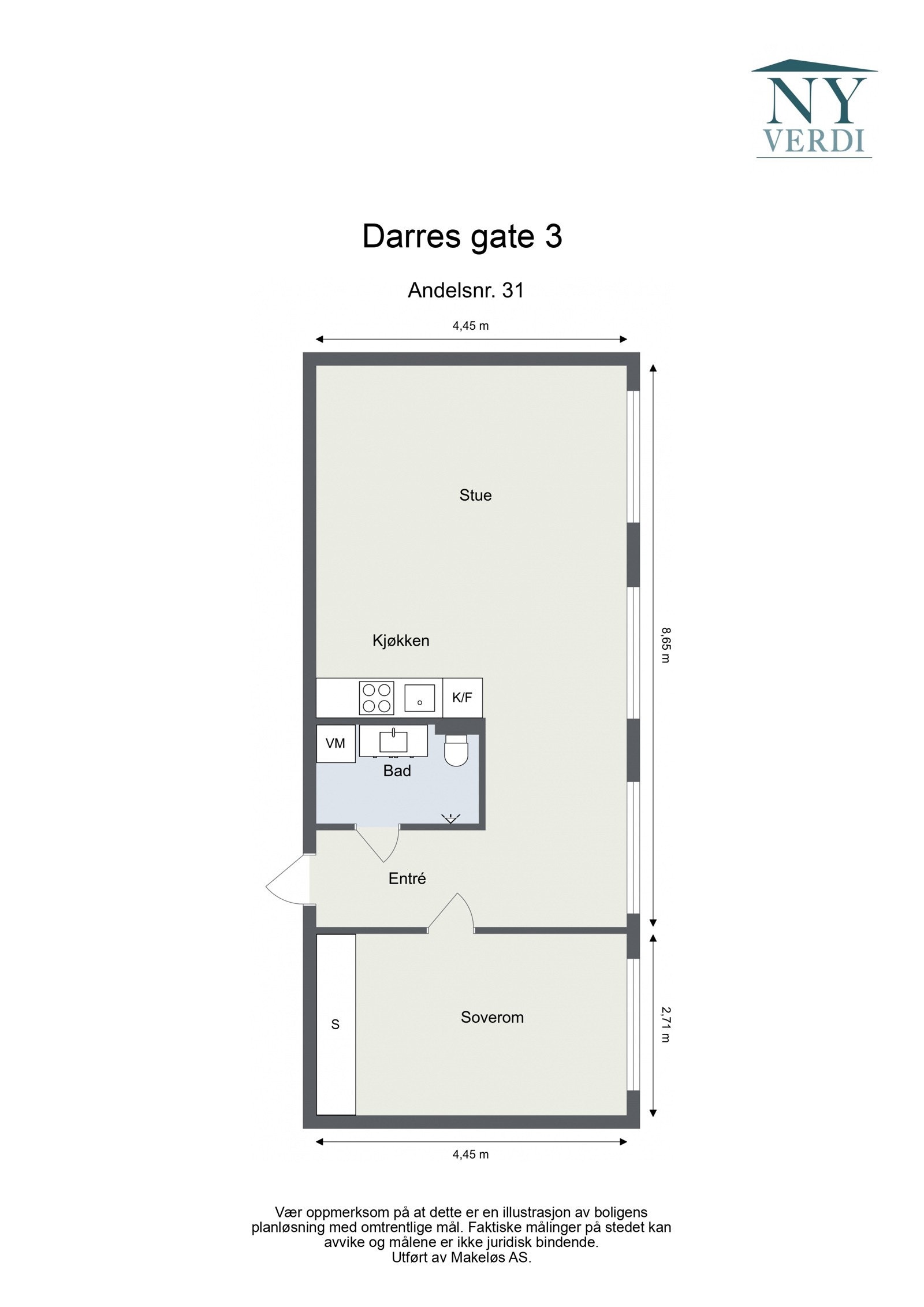 Plantegning 5. etasje med heis, I tillegg disponerer leiligheten en kjellerbod (nummer 503). Galleribilde