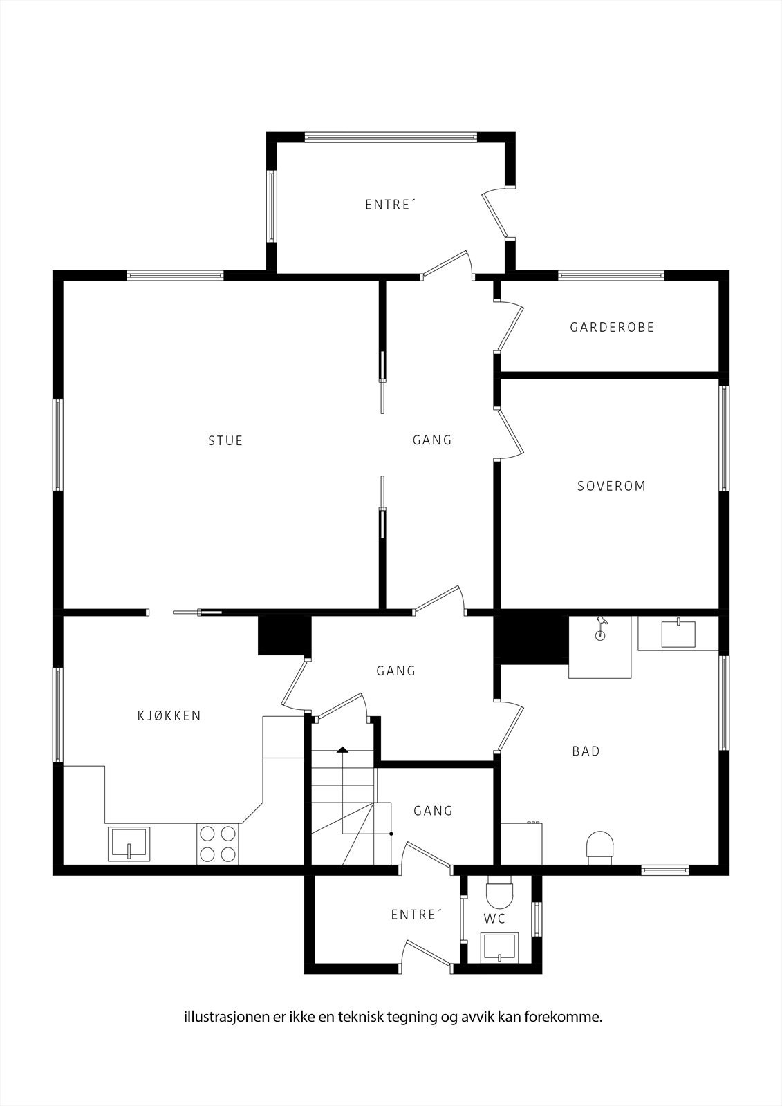 Fototegning Nedre Hauskjeneset 4 i 1. etasjen Galleribilde
