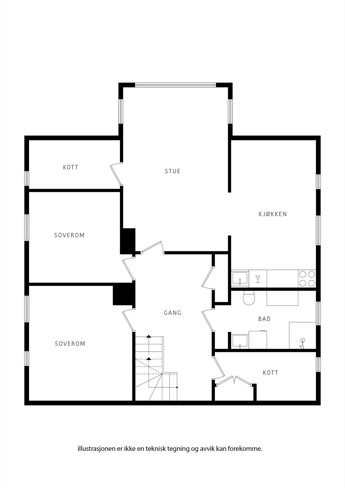 Fototegning Nedre Hauskjeneset 4 i 2. etasjen Galleribilde