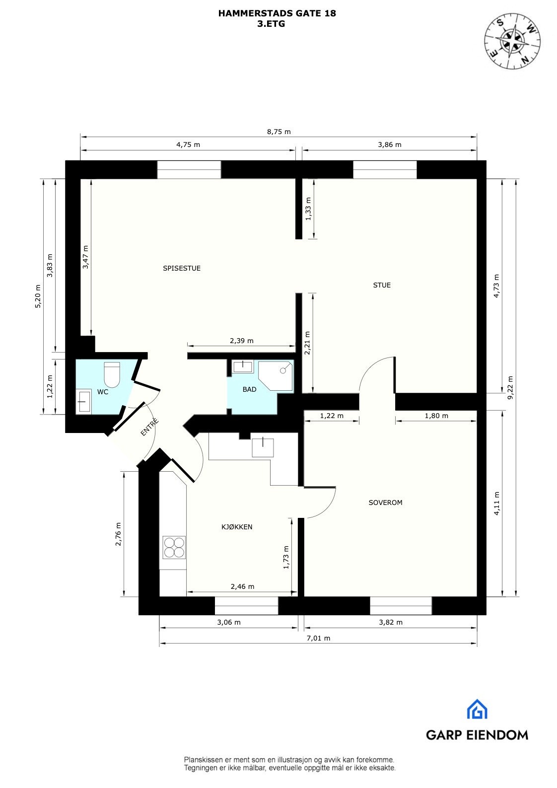 Dagens planløsning - Leiligheten fremstår som lys og luftig med en gjennomgående og fleksibel planløsning med stort potensiale - Bør sees! Galleribilde