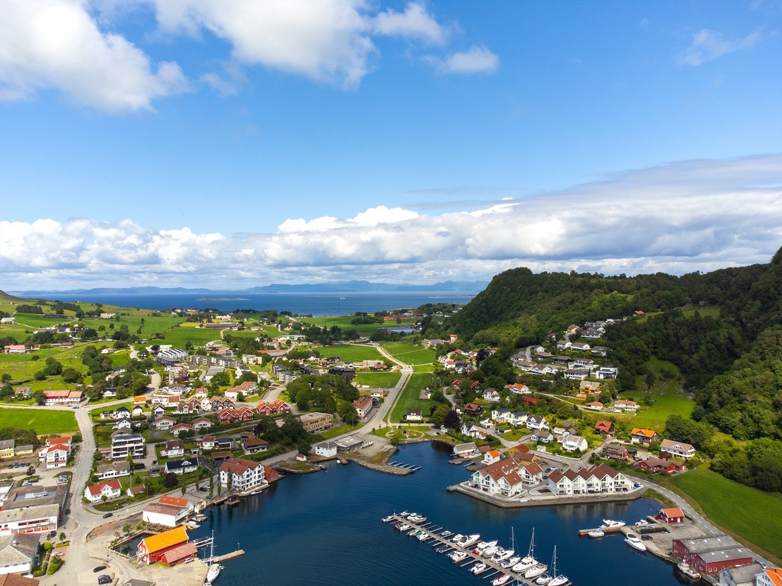 Luftfoto - kort vei til skole, barnehage, dagligvarebutikk og buss Galleribilde