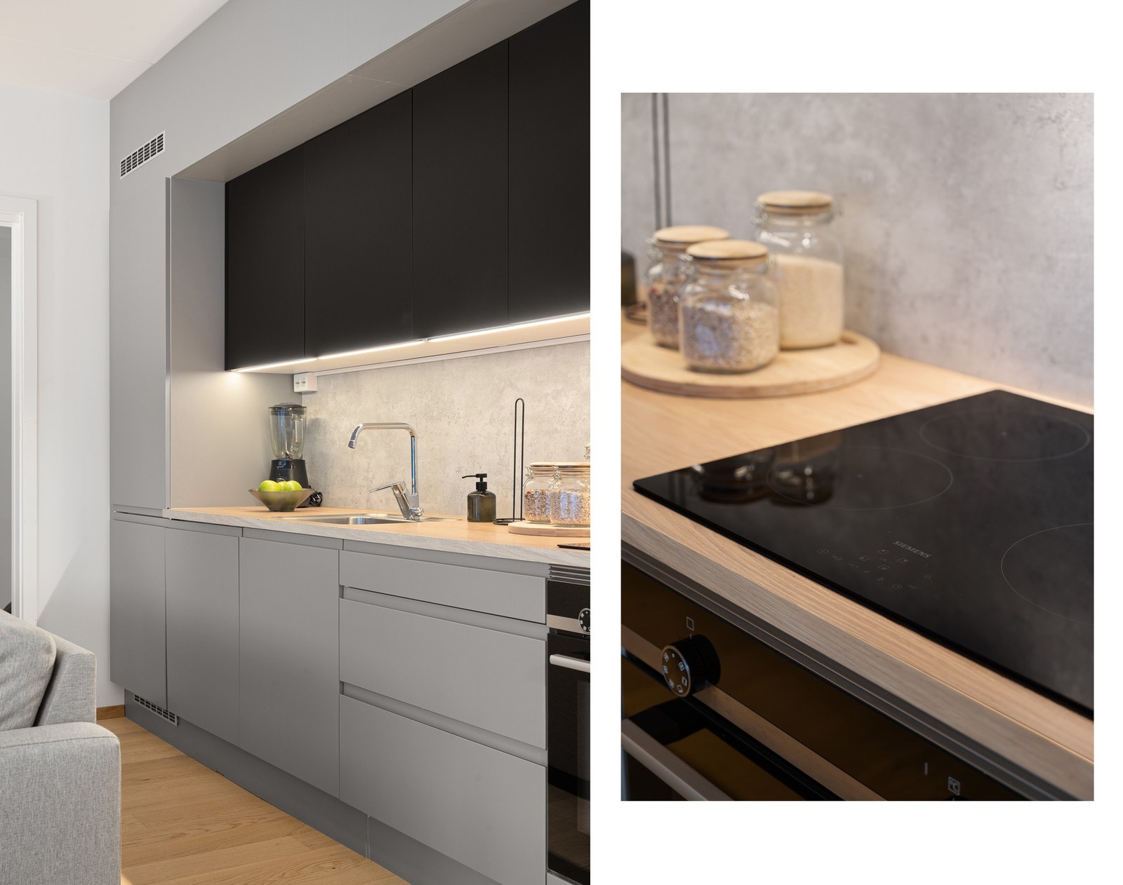 Oppgradert kjøkken fra HTH med håndtaksfritt design og demping på skuffer og skapdører Galleribilde