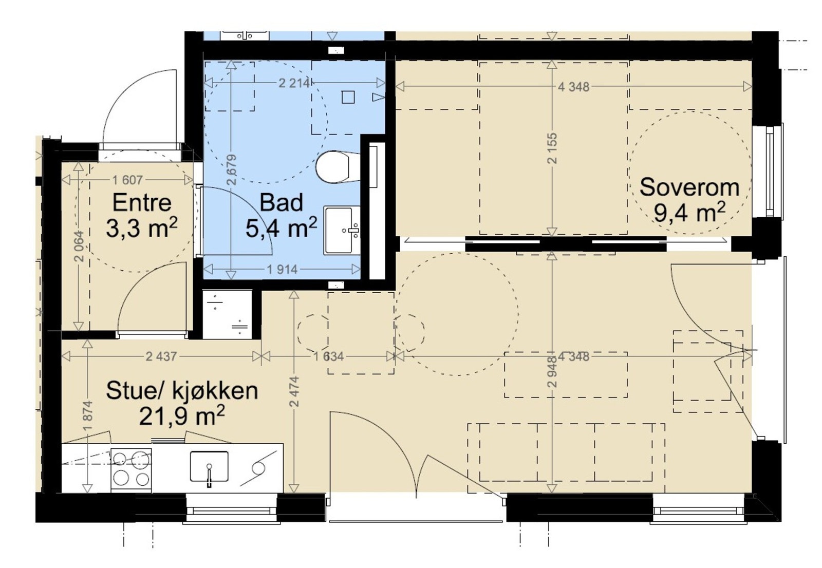 Plantegning 2. etasje leilighet H0205. Galleribilde