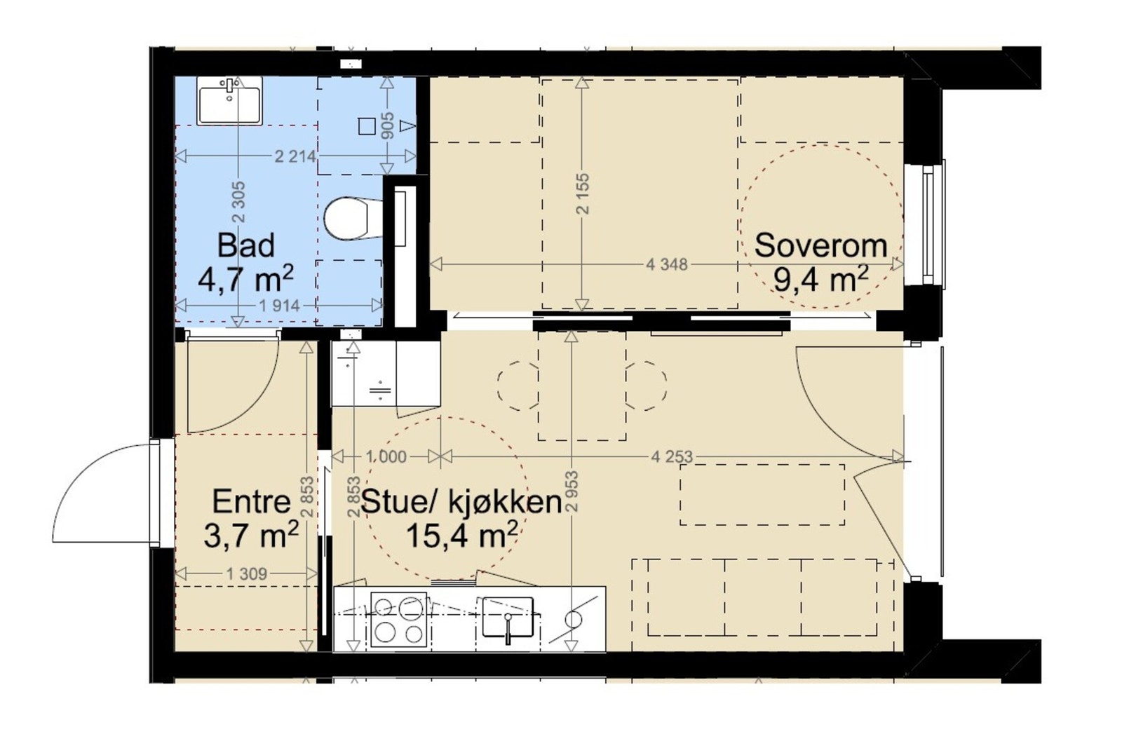 Plantegning 3. etasje leilighet H303 Galleribilde