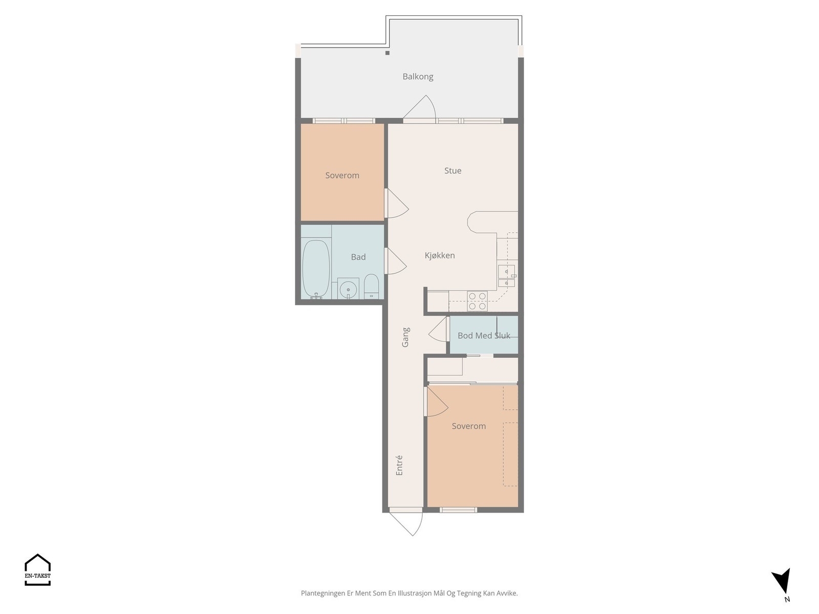 Plantegning. Leiligheten har en praktisk og arealeffektiv planløsning. Galleribilde