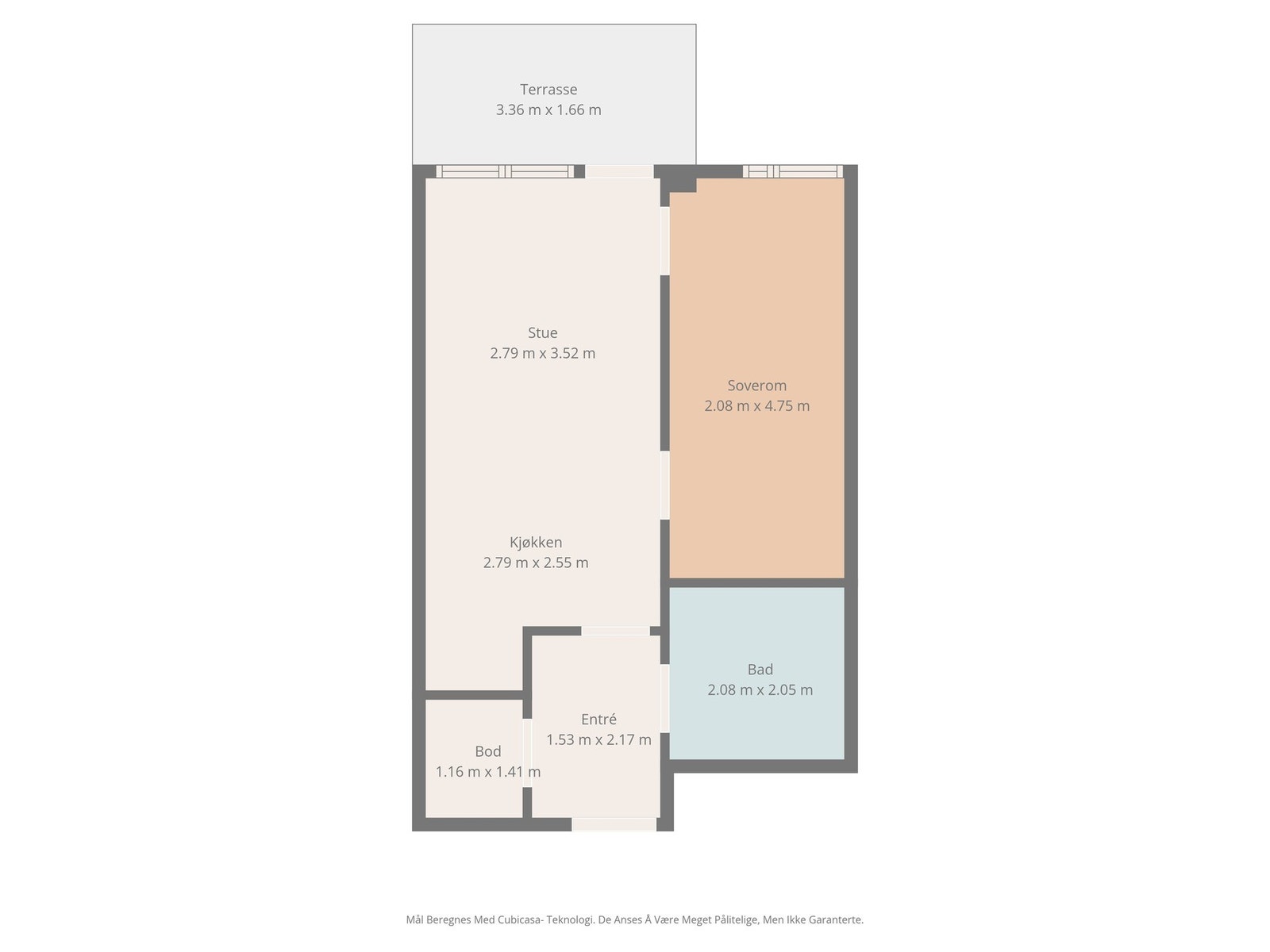 Plantegning. Obs: Mål er ikke 100% nøyaktige. Galleribilde