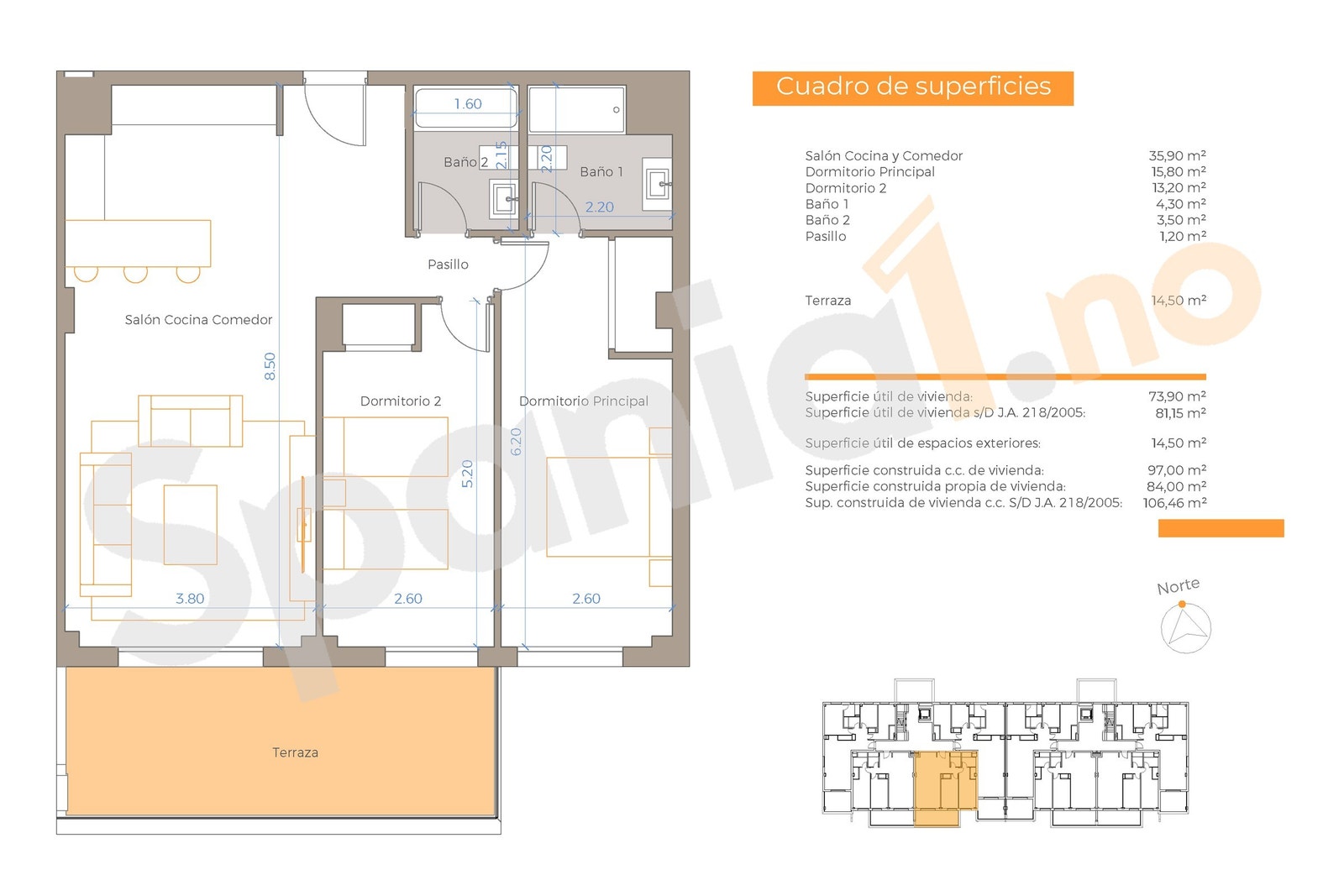 Plantegning leilighet med 2 soverom Galleribilde