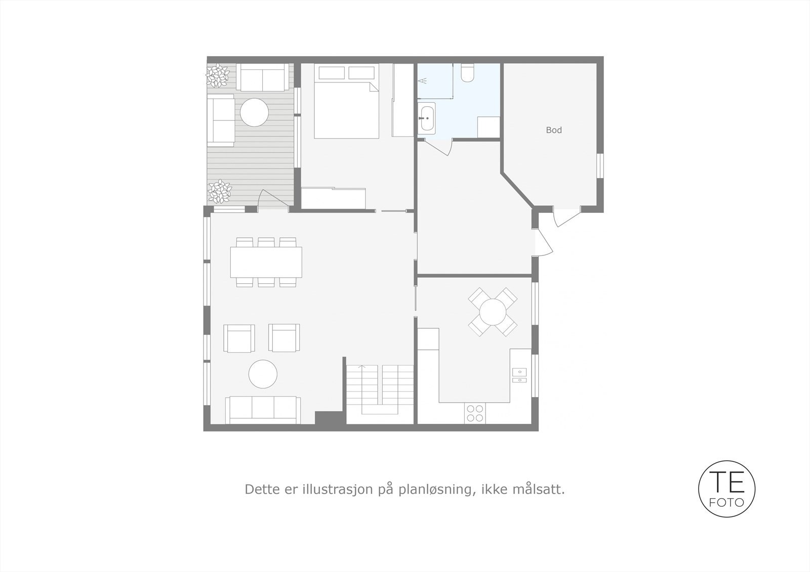 Illustrertplantegning 1. etasje Galleribilde