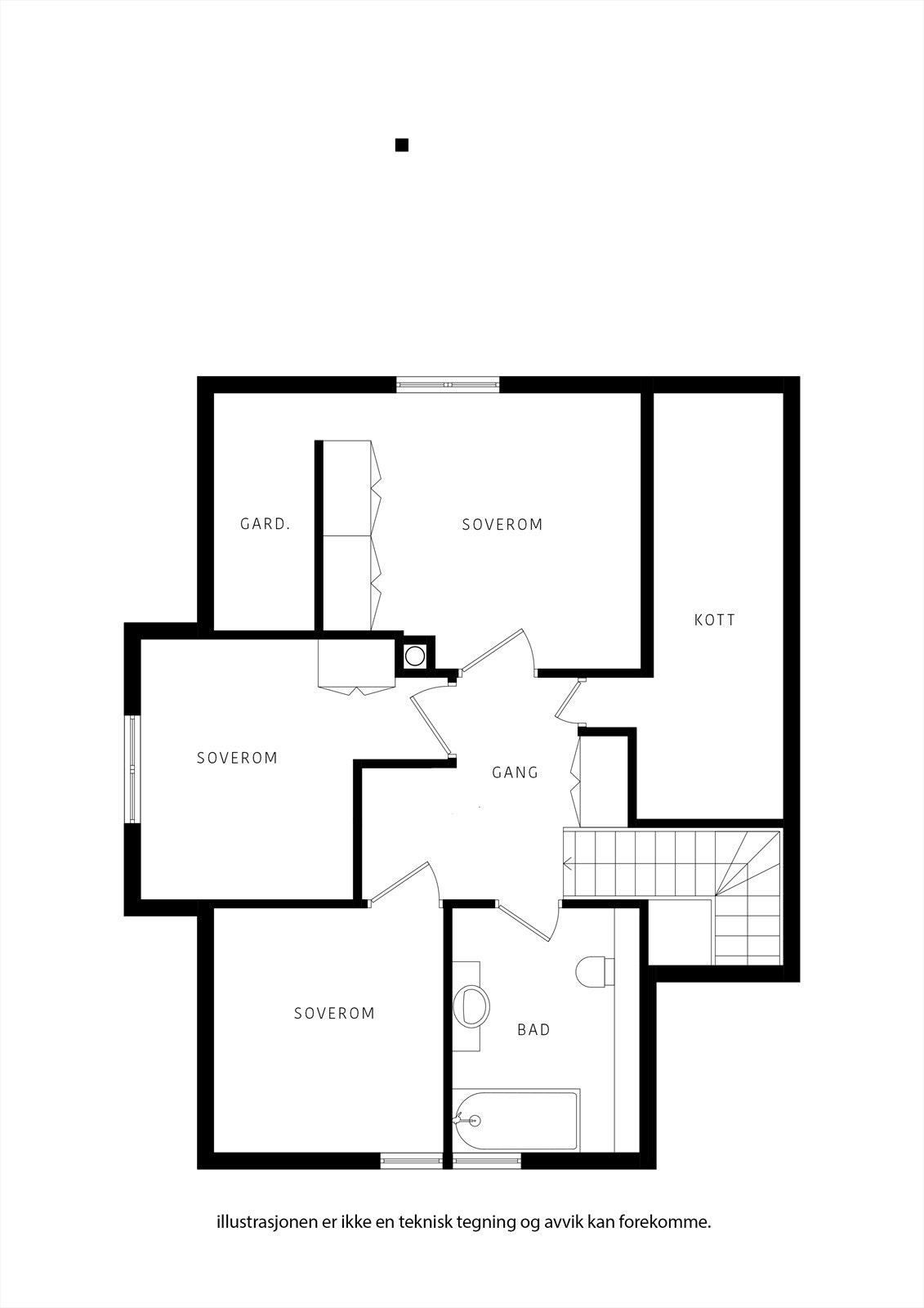 I andre etasje finner du familiens etasje med soverom og bad. Galleribilde