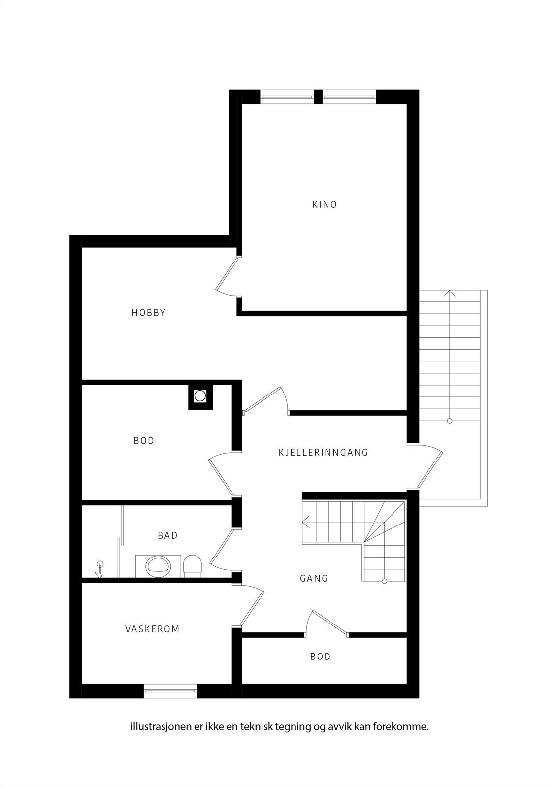 Smart kjeller med egen inngang og ulike bruksrom. Galleribilde