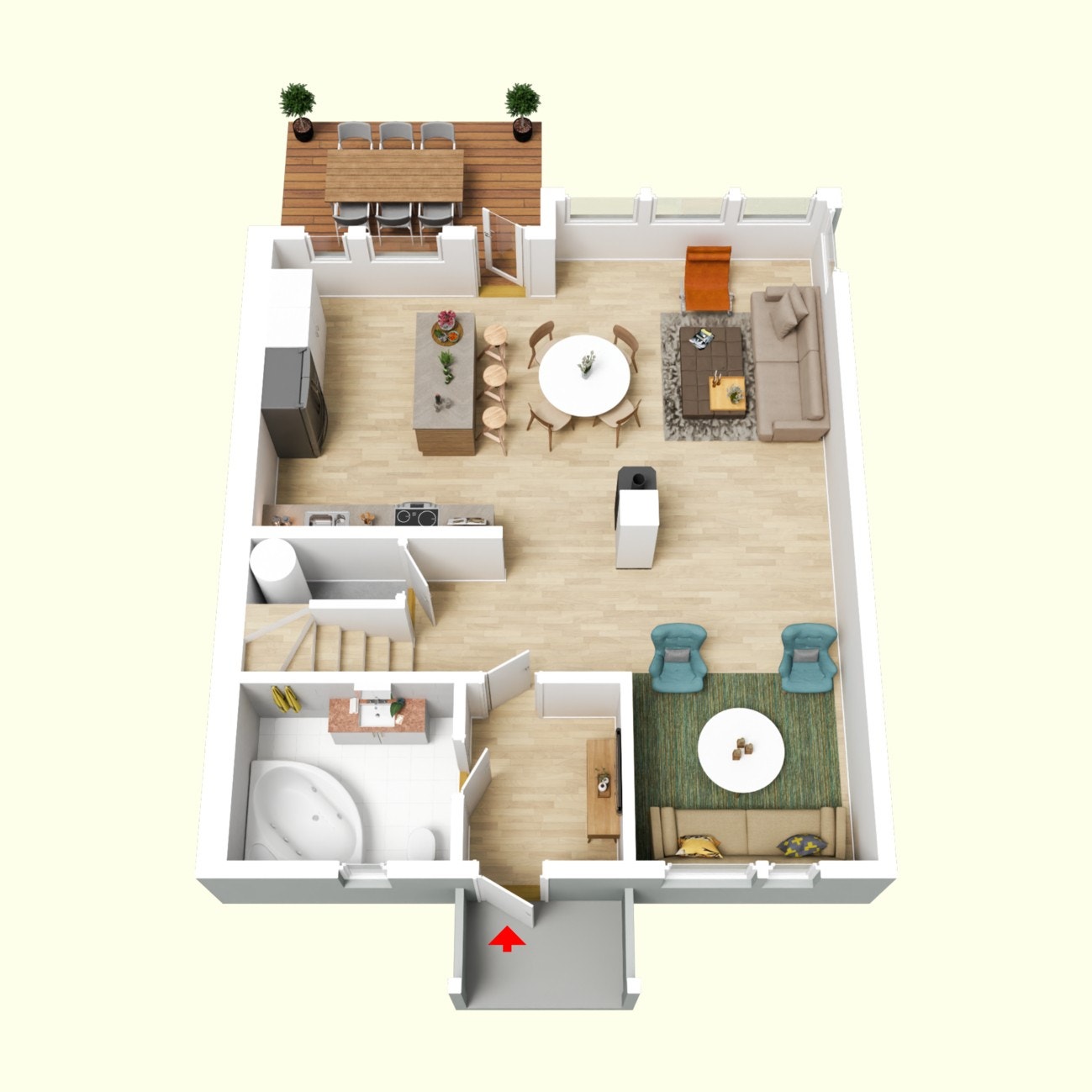 3D plantegning første etasje. Galleribilde