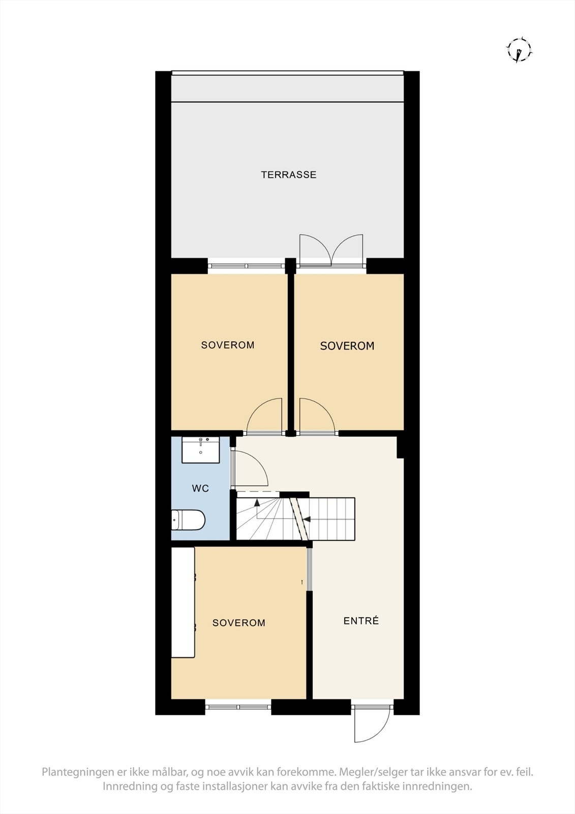 Original planløsning - 2 soverom er i dag slått sammen. Enkelt å tilbakestille. Galleribilde