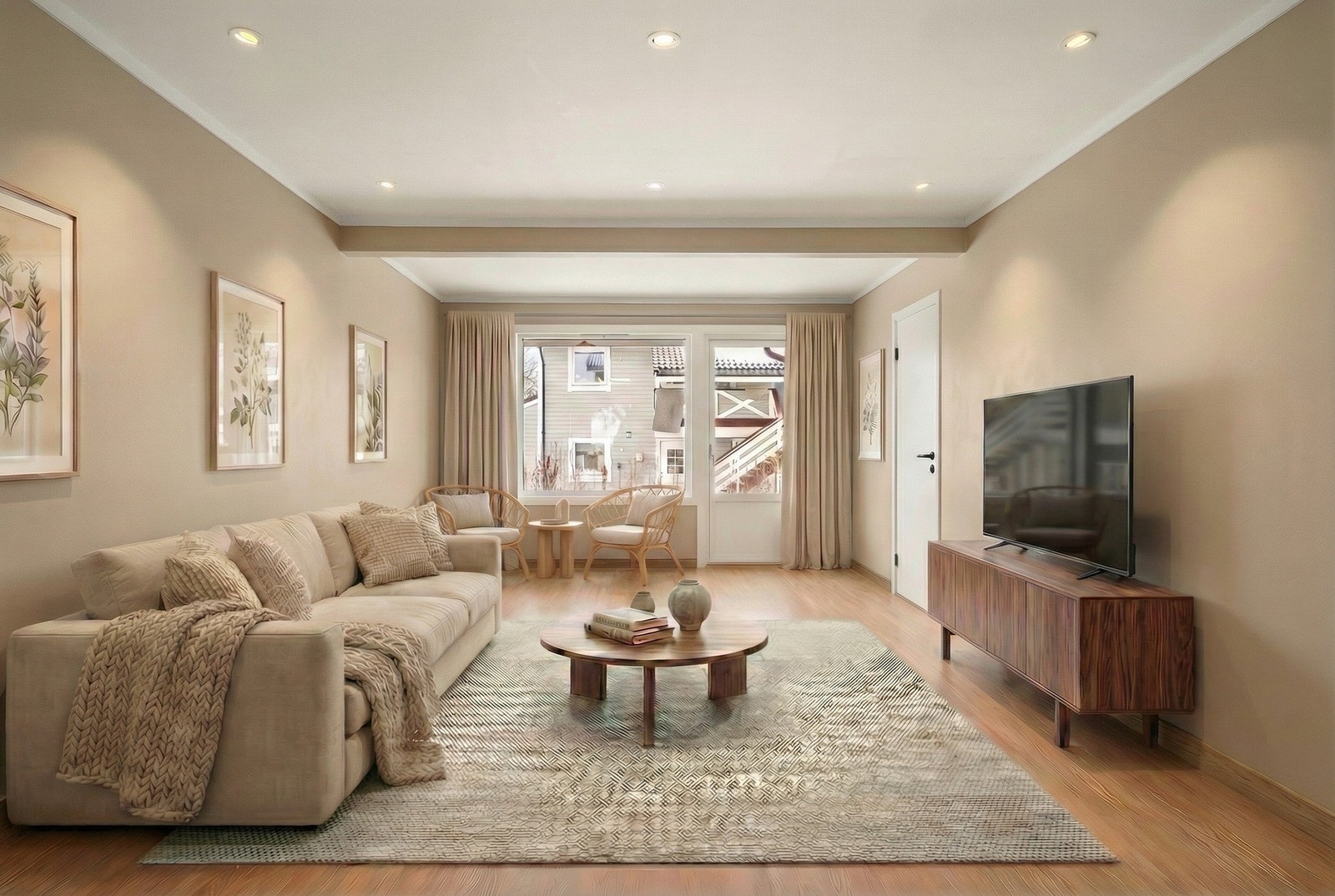 Her vises et forslag til hvordan boligen kan se ut etter oppussing. Bildet er digitalt oppusset. Galleribilde