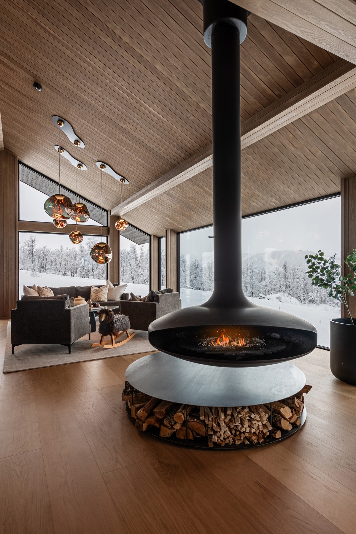 Hytten har en lekker "svevende" åpen Gyrofocus peis Galleribilde