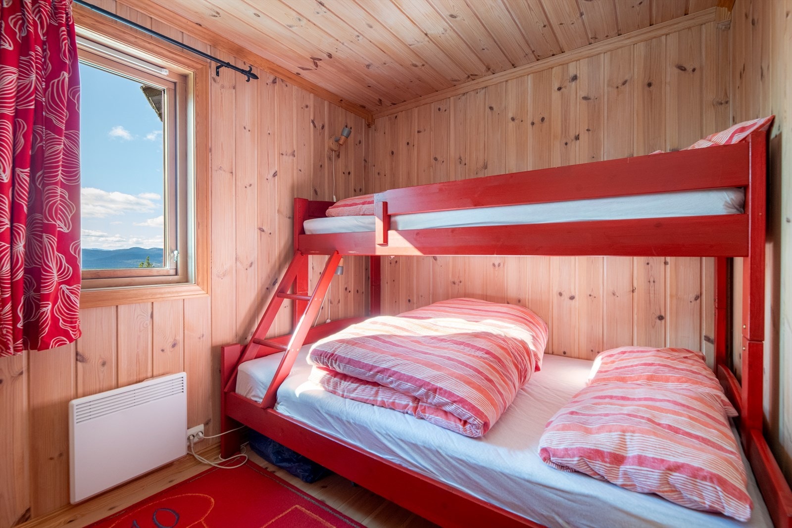 Soverommene har til sammen 7 sengeplasser og pene overflater bestående av furugulv, panel på vegg samt panel i himling. Galleribilde