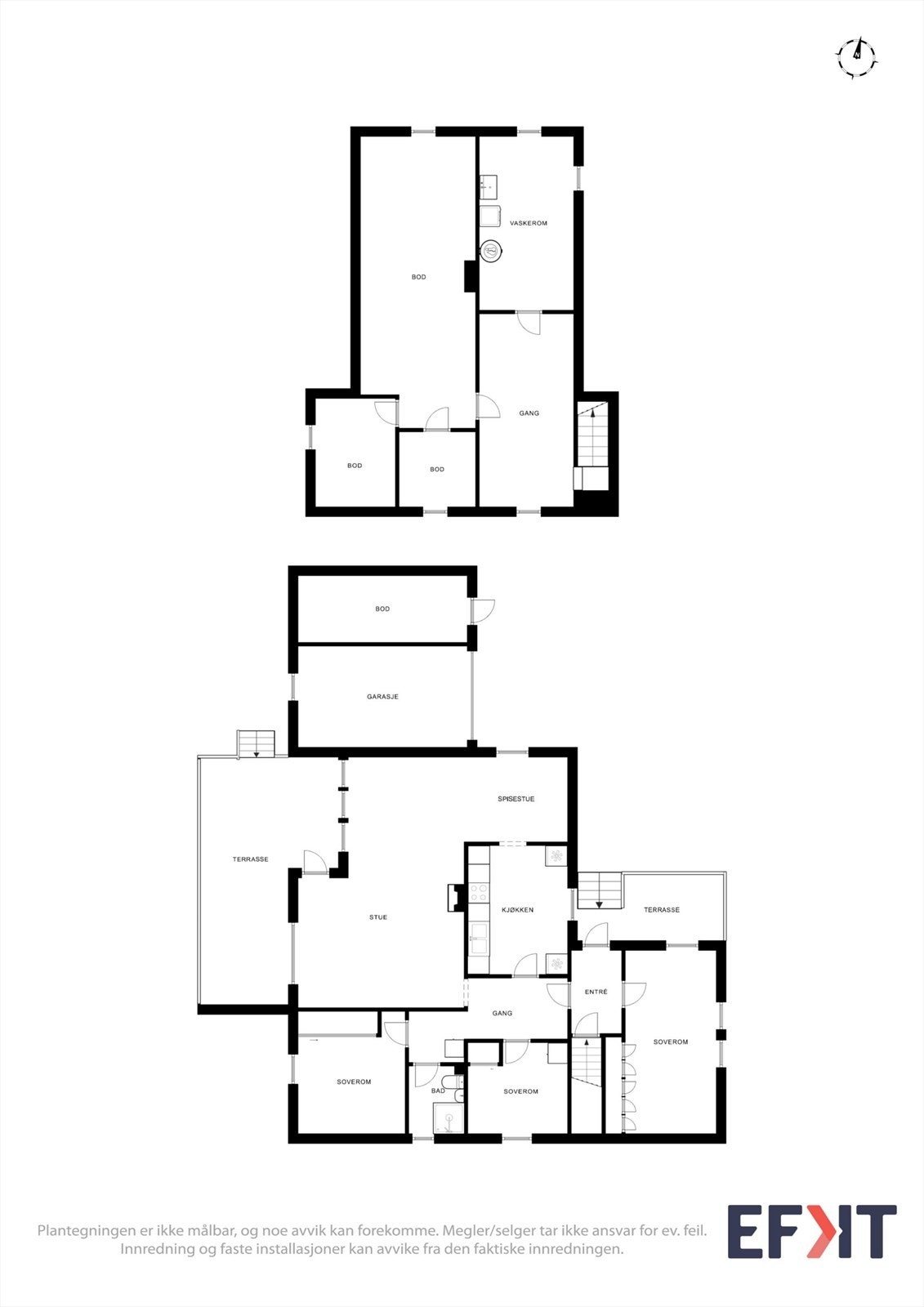 Plantegningen illustrerer en innholdsrik bolig med en praktisk romfordeling over to plan. Galleribilde