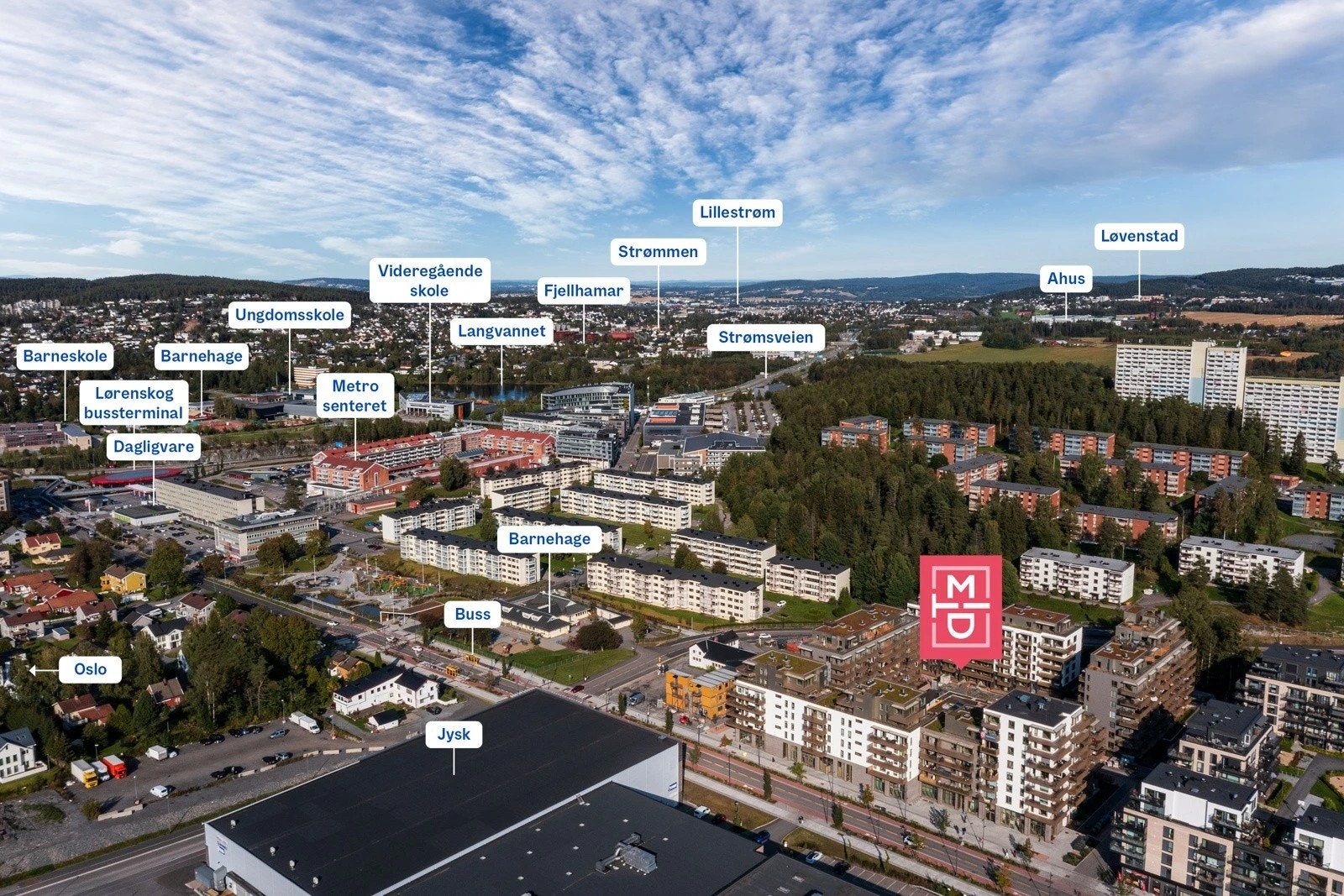 Områdebilde. Boligen ligger svært sentralt midt på Lørenskog. Galleribilde