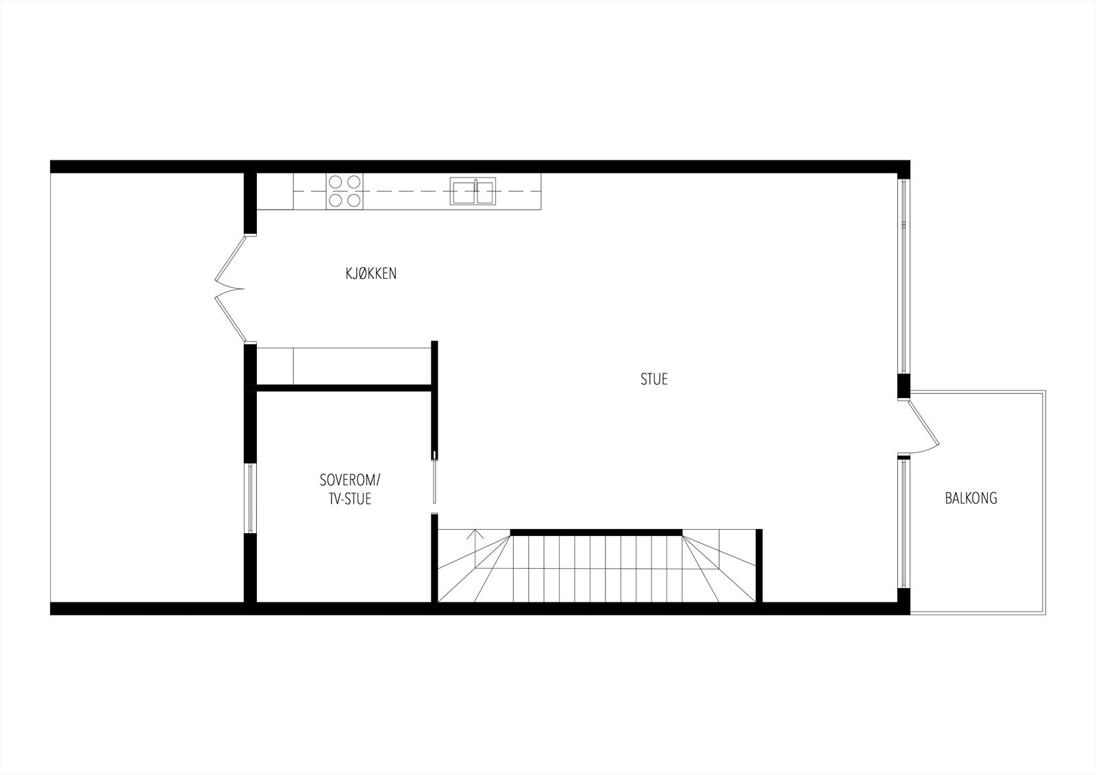 Boligen har en praktisk planløsning over tre plan. Bildet viser plan over høy 1. etasje. Galleribilde