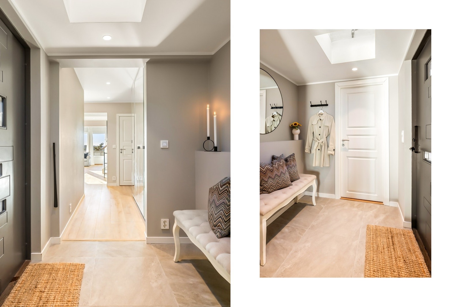 Lys og luftig entré med plass til sko og yttertøy Galleribilde