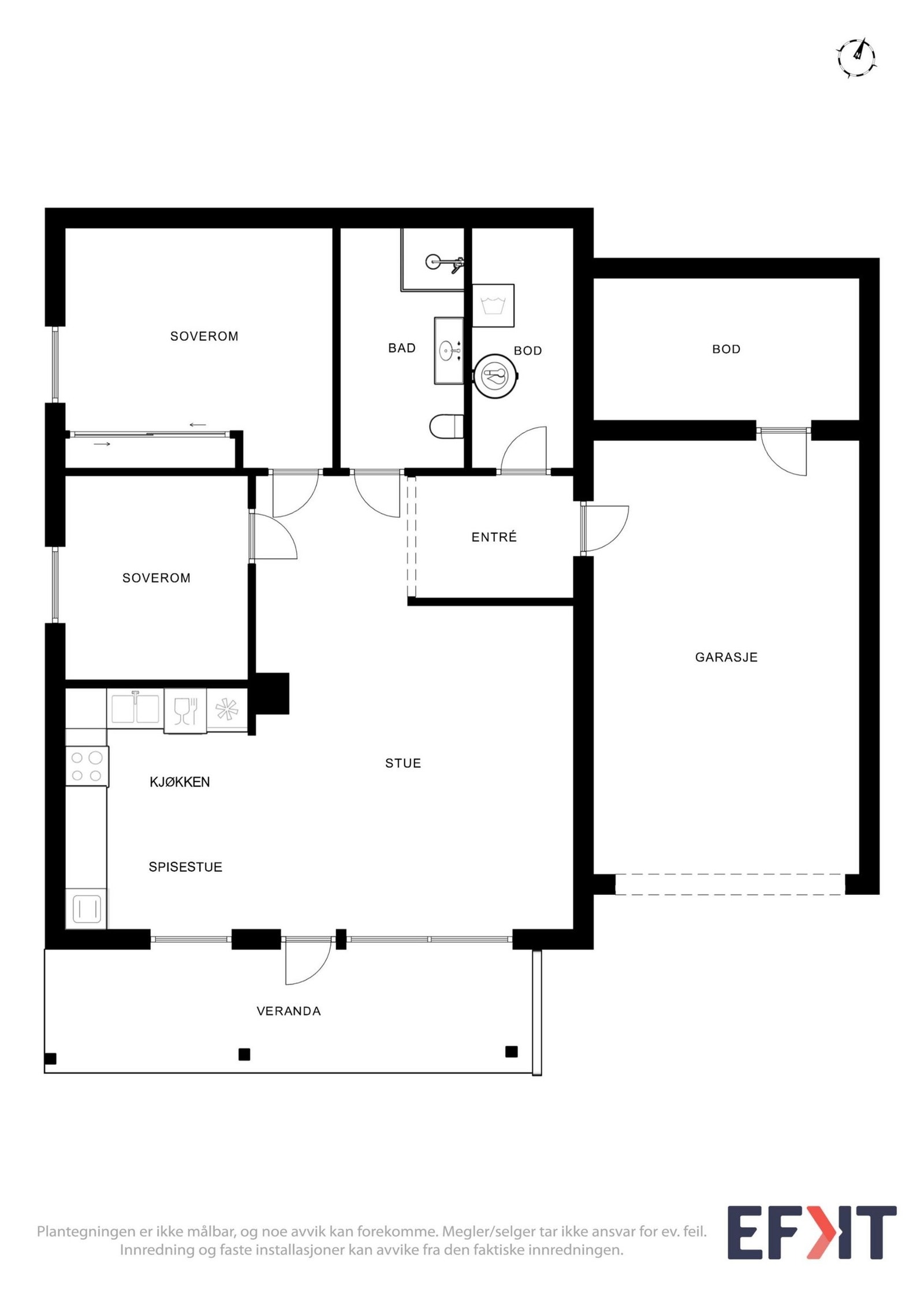 Planløsningen er ment som en illustrasjon og er ikke målbar. Det kan forekomme mindre avvik i mål og detaljer. Se tilstandsrapport for nøyaktige mål. Galleribilde