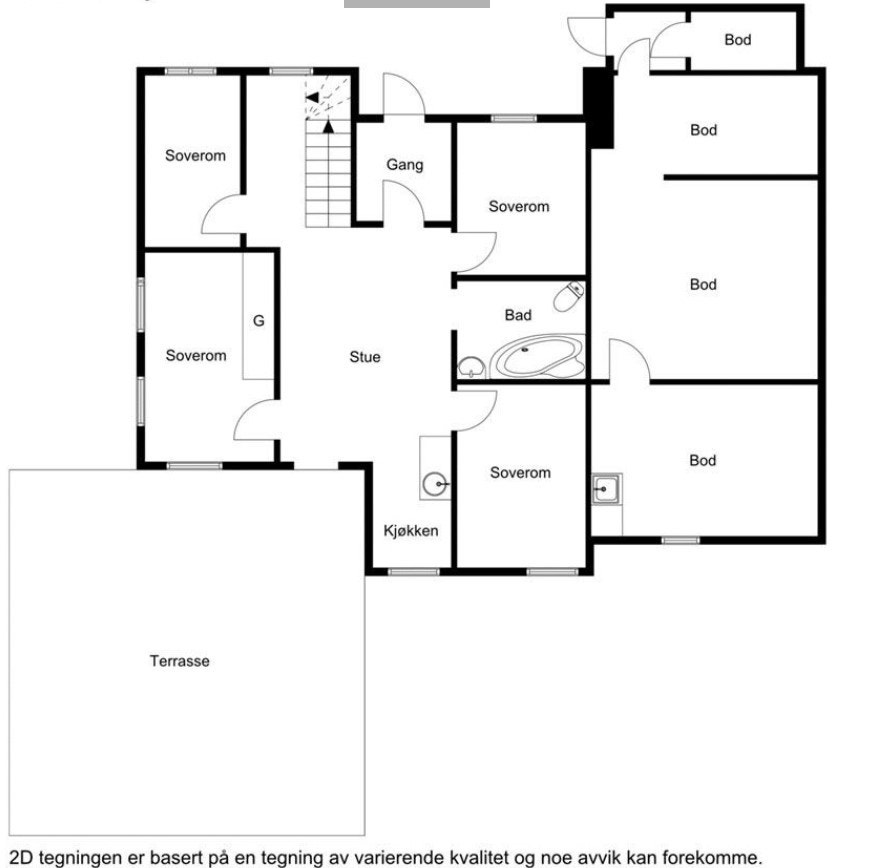Underetasje, med egen inngang til hybel (inntekt kr 13.990,- pr mnd). Det vises ikke på denne plantegningen. Galleribilde