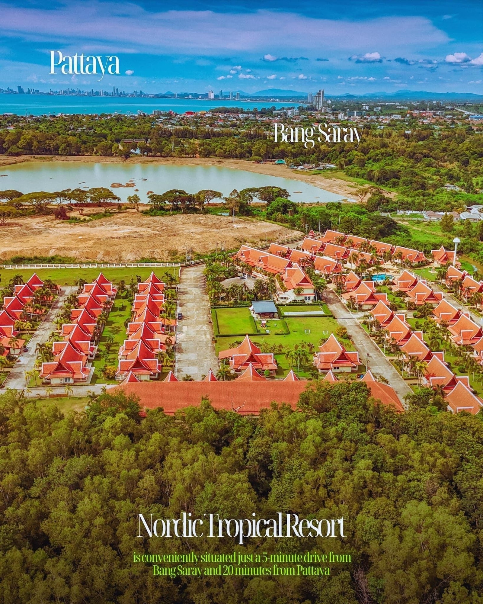 Nordic Tropical Resort lokalisering i forhold til Bang Sarey, sjø-strender og Jomtien. Galleribilde