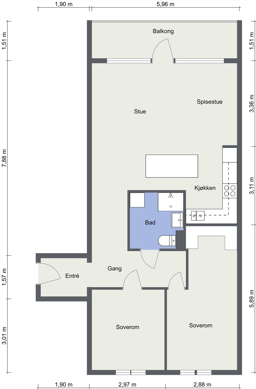 Gjennomgående planløsning. Boligen disponerer også en ekstern bod og garasjeplass i kjeller. Galleribilde