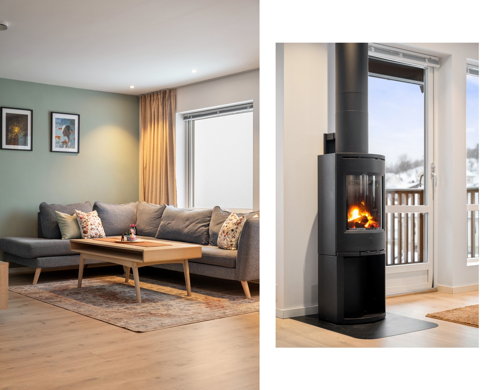 Vedovnen er perfekt plassert mellom sofakroken og spisestua Galleribilde