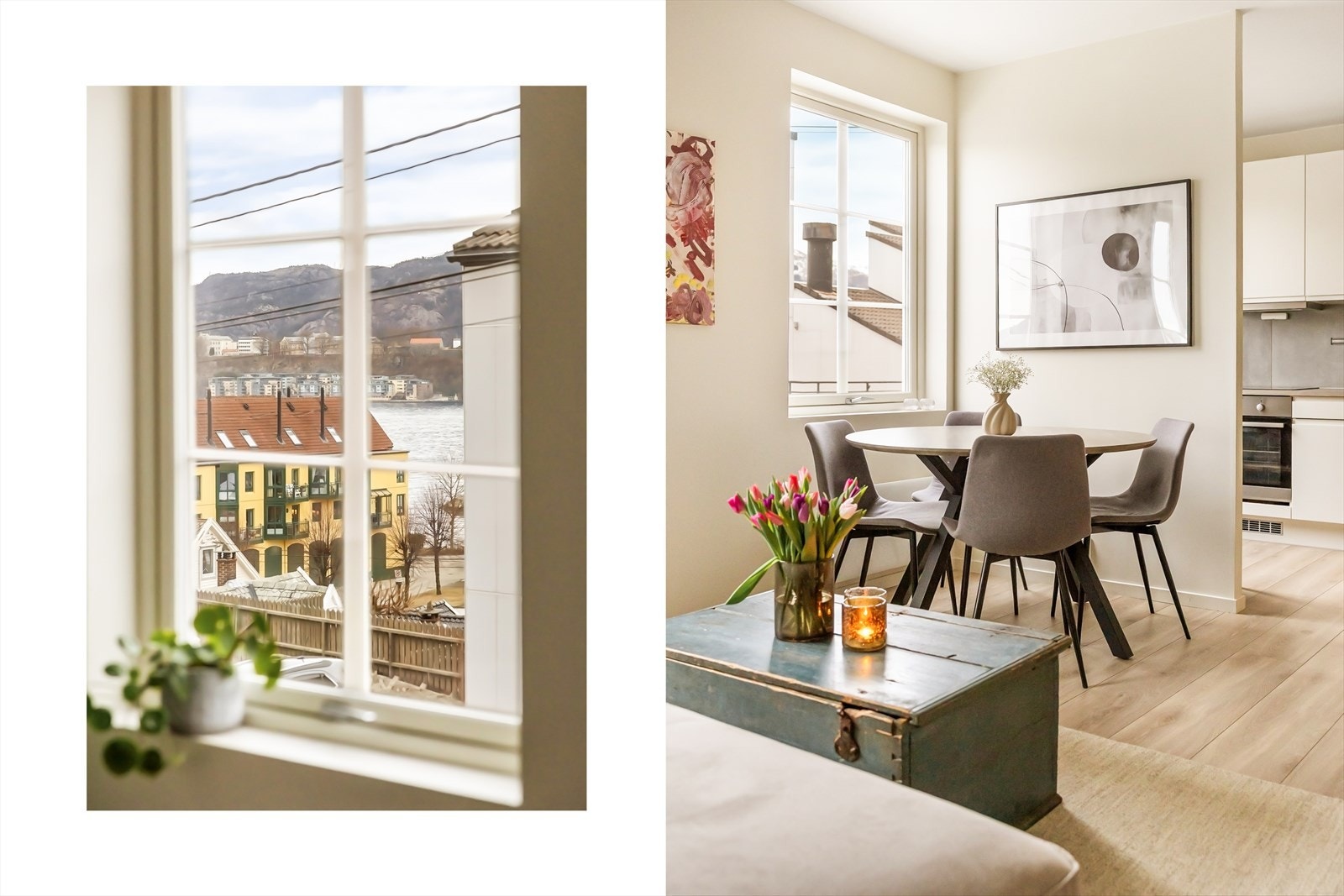 Vinduer fra 2018/2019 med 2-lags isolerglass i malte trekarmer, som gir gode lysforhold. Galleribilde