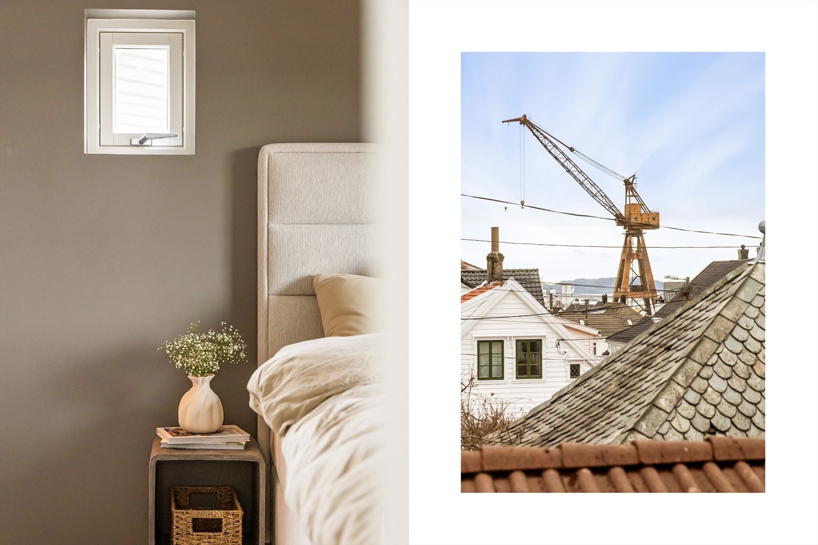 Herfra har du direkte tilkomst til badet og utsikt mot den karakteristiske kranen på Laksevåg. Galleribilde