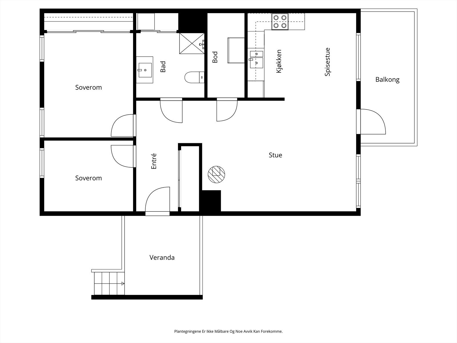 Planløsningen er arealeffektiv med to soverom, to bad og åpen stue-kjøkkenløsning. Galleribilde
