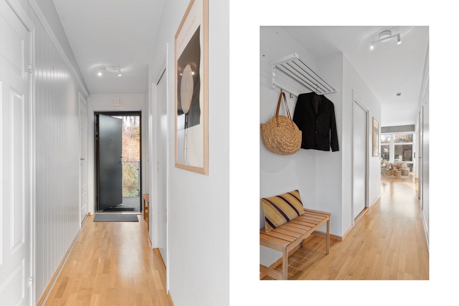 - Flott entré med lyse farger og plass til å henge fra seg yttertøy - Galleribilde