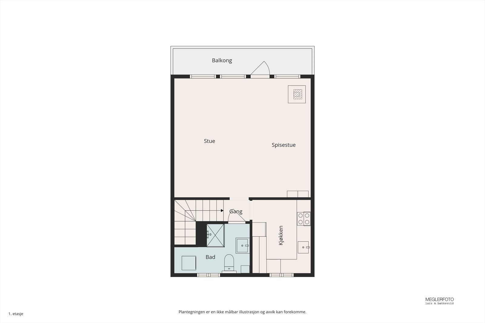 Andre etasje er viet til det sosiale livet, med åpen løsning mellom stue, spisestue og kjøkken. Galleribilde