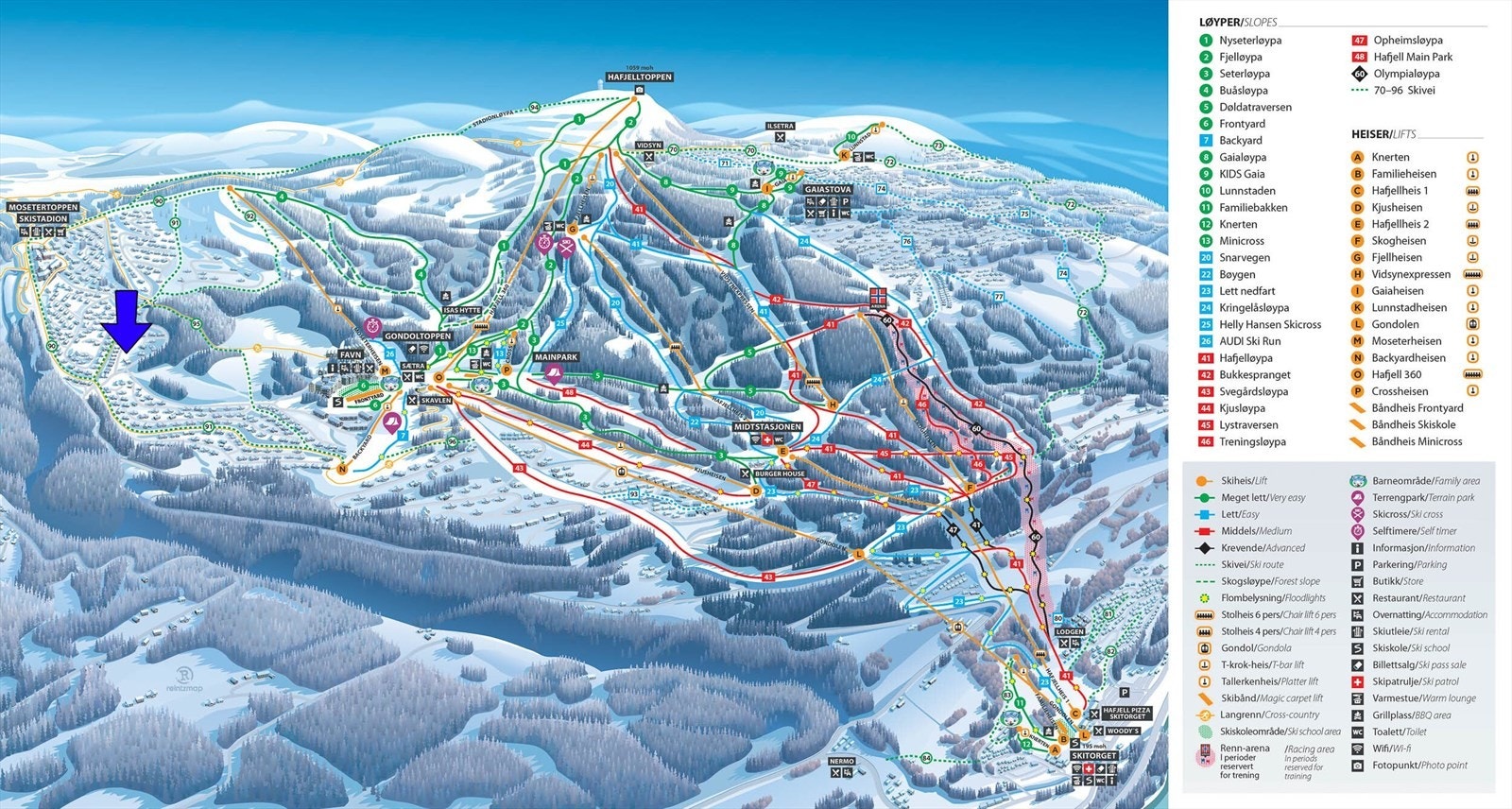 Et helårsparadis med ski-in/ski-out. Nærmeste tilfartsløype til Hafjell Alpinsenter er 100 meter unna, og langrennsløypa ligger kun 97 meter fra døra. Galleribilde