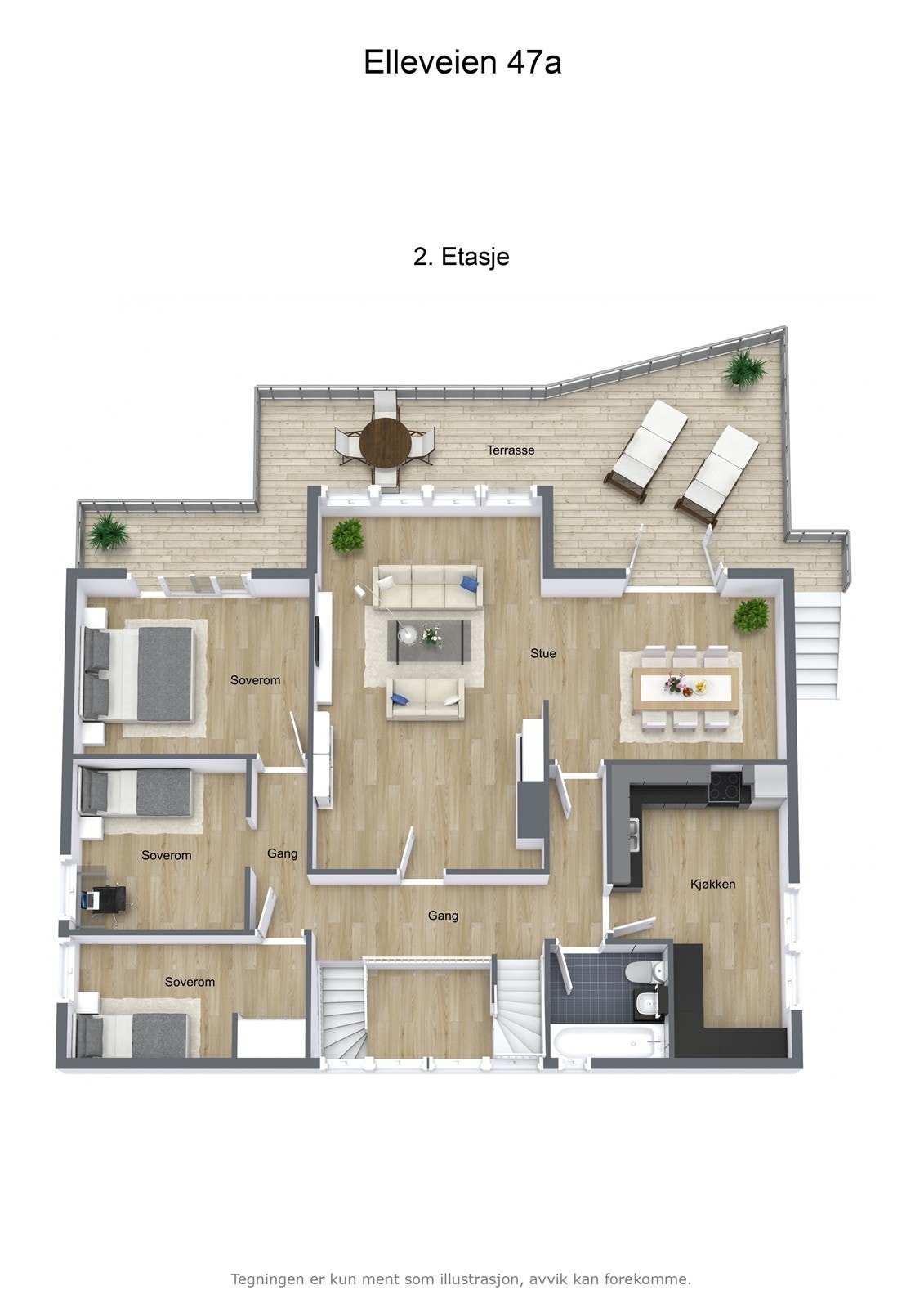 Illustrasjon 3D Elleveien 47a - 2. Etasje Galleribilde