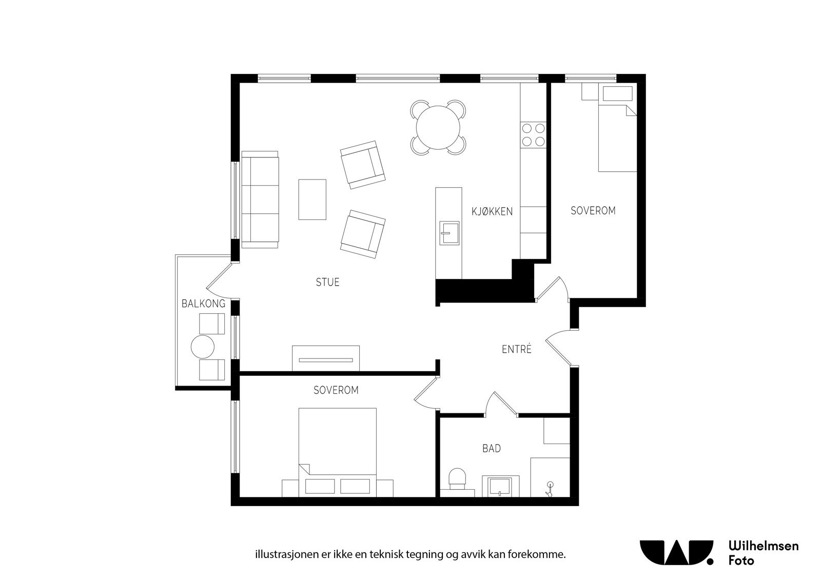 - Planløsning. Tilhørende leiligheten medfølger ekstern bod. I underetasje er det felles sykkelrom - Galleribilde