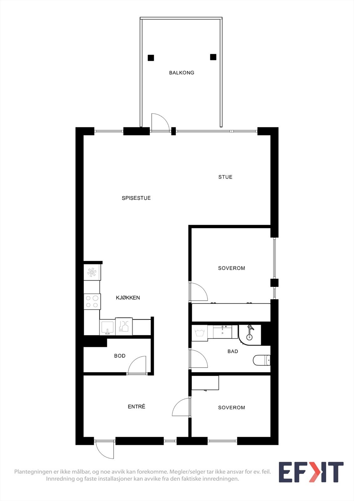 Leiligheten har en arealeffektiv og gjennomtenkt planløsning med to soverom og god lagringsplass. Galleribilde