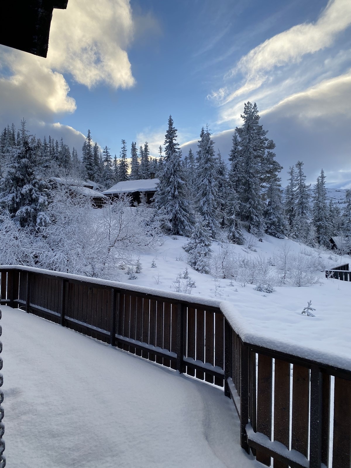 Sydvestvendt terrasse med trerekkverk på ca 57kvm Galleribilde