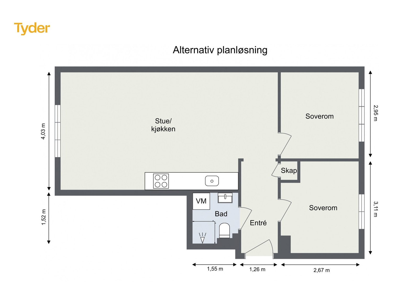 Alternativ planløsning for etablering av soverom 2. Galleribilde