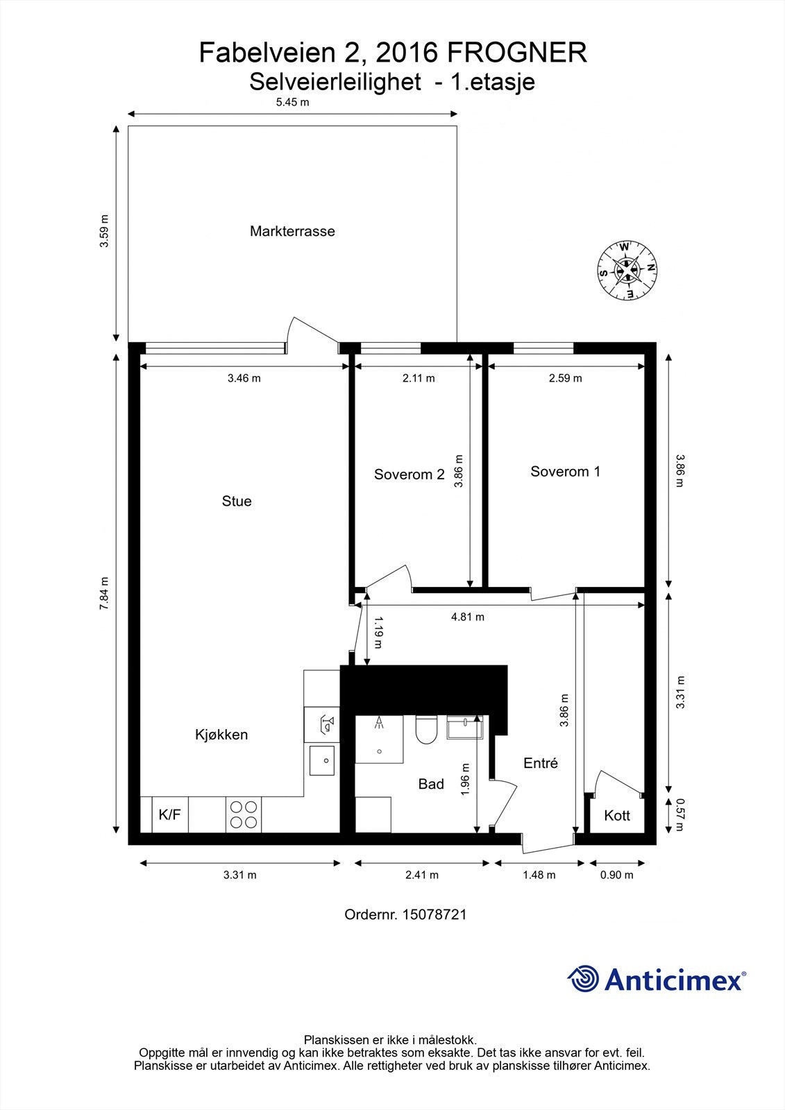 Leiligheten har en arealeffektiv planløsning med entré, to soverom, bad og åpen stue-kjøkkenløsning. Galleribilde