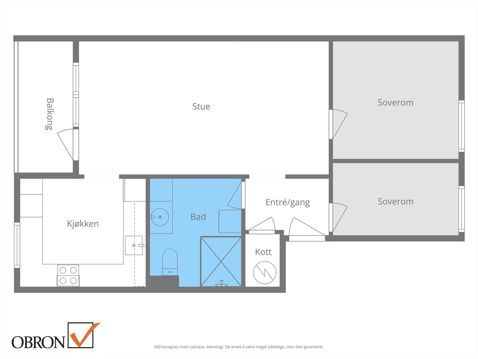 Planløsning over dagens bruk av leiligheten. Samsvarer med byggtegningene, foruten badet som tidligere var to rom,- toalettrom og bad. Se info i salgsoppgaven under punktet "Ferdigattest/ brukstillatelse" Galleribilde