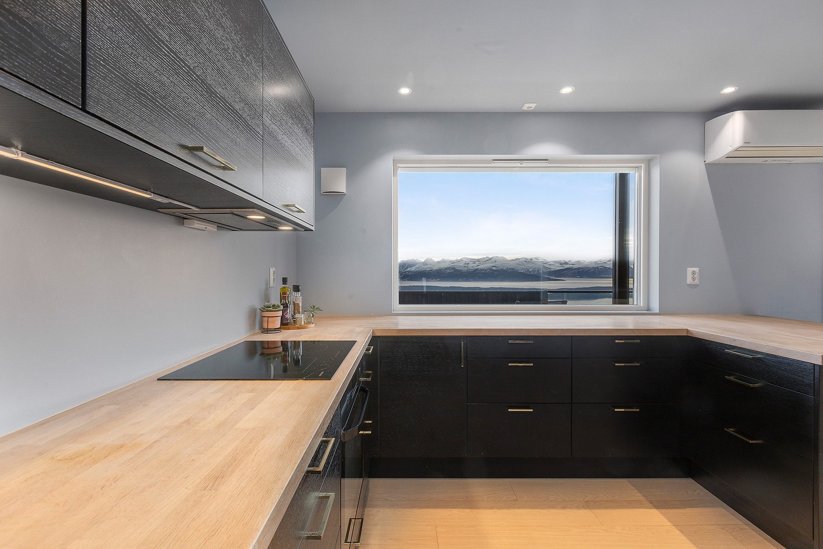 Integrert kombinert kjøl/fryseskap, to oppvaskmaskiner, komfyr og induksjonstopp. Galleribilde